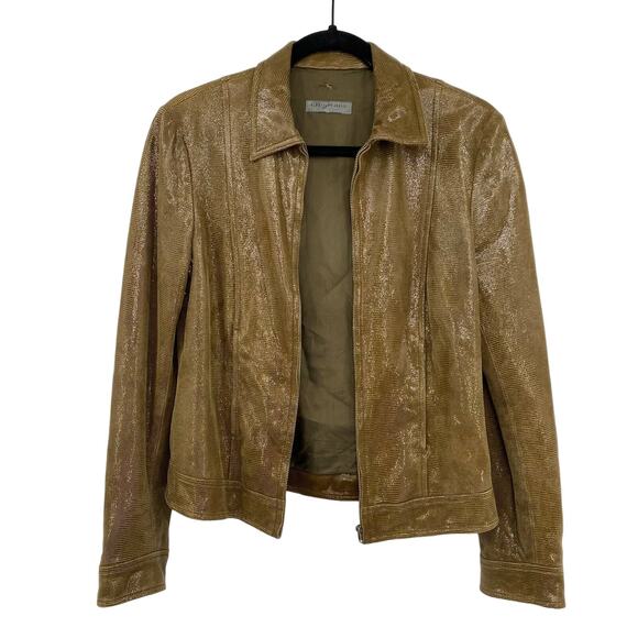 Vintage 90s Alberta Ferretti Jacket Lambskin Metallic Silver Womens Size 8 - Picture 1 of 10